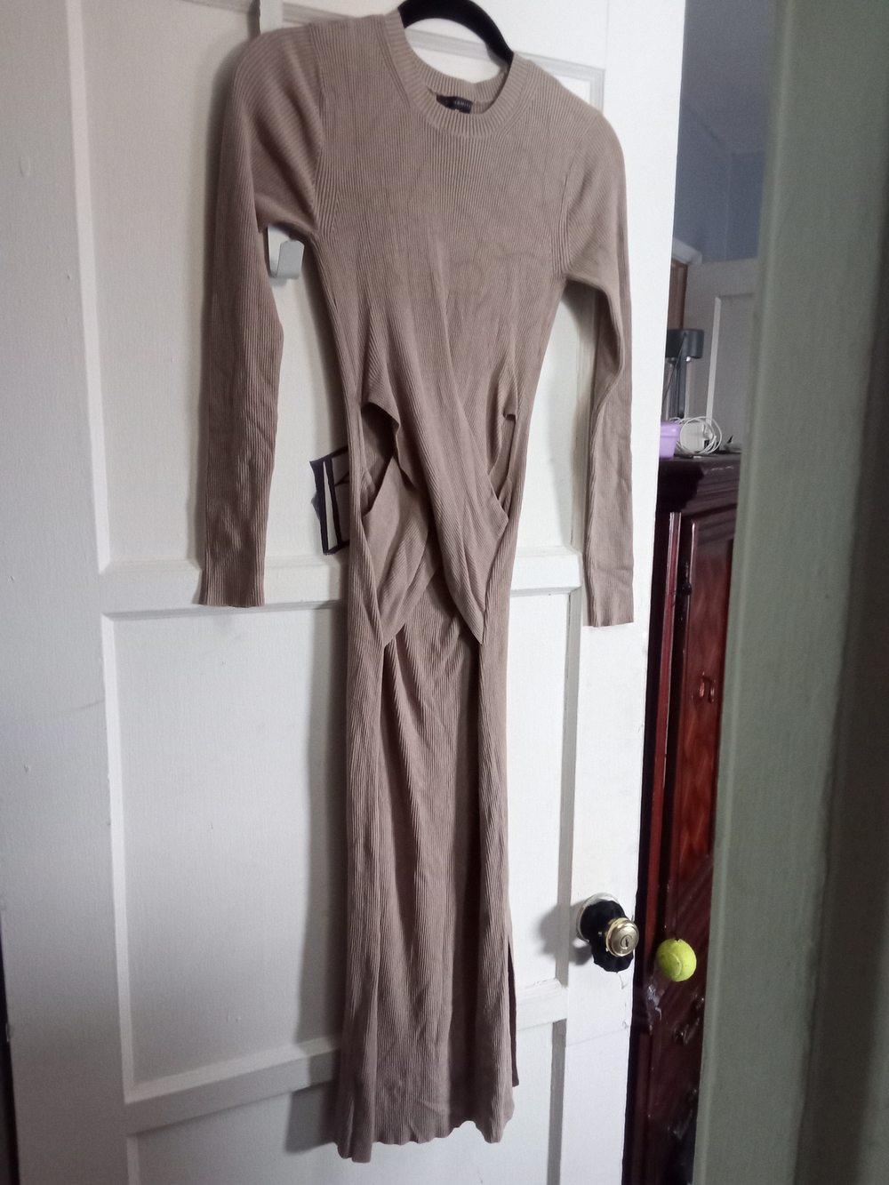 Dynamite Taupe Beige Long-Sleeve Knit Maxi Dress